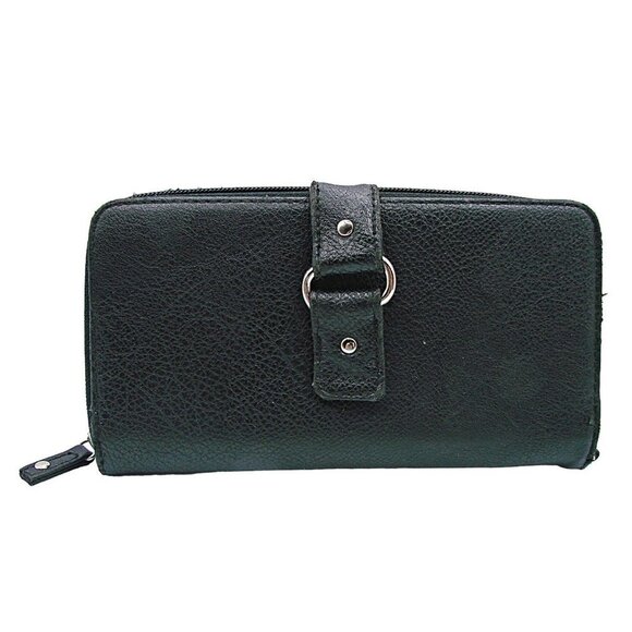 Black Soft Leather Wallet Organizer Full Zip Around Extra Flip for Cards ID Slot - Picture 1 of 12